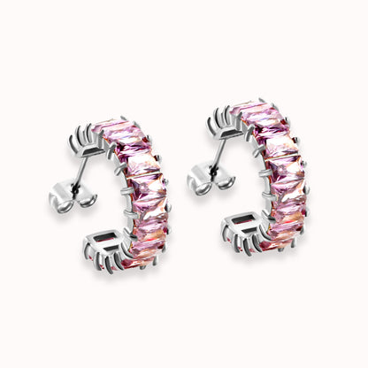 Sparkle Pop CZ Diamond Hoops Silver