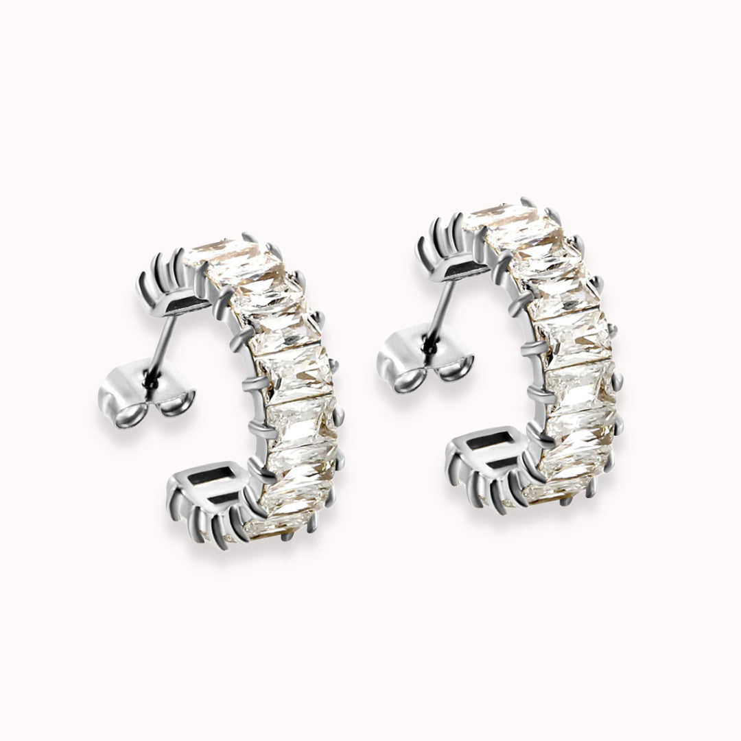 Sparkle Pop CZ Diamond Hoops Silver