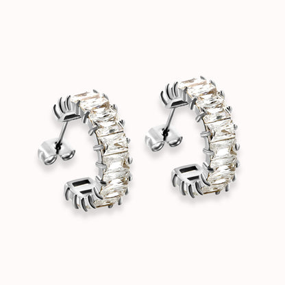 Sparkle Pop CZ Diamond Hoops Silver