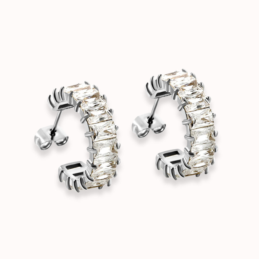 Sparkle Pop CZ Diamond Hoops Silver