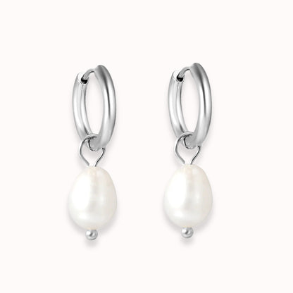 Luna Pearl Drop Huggies Silver