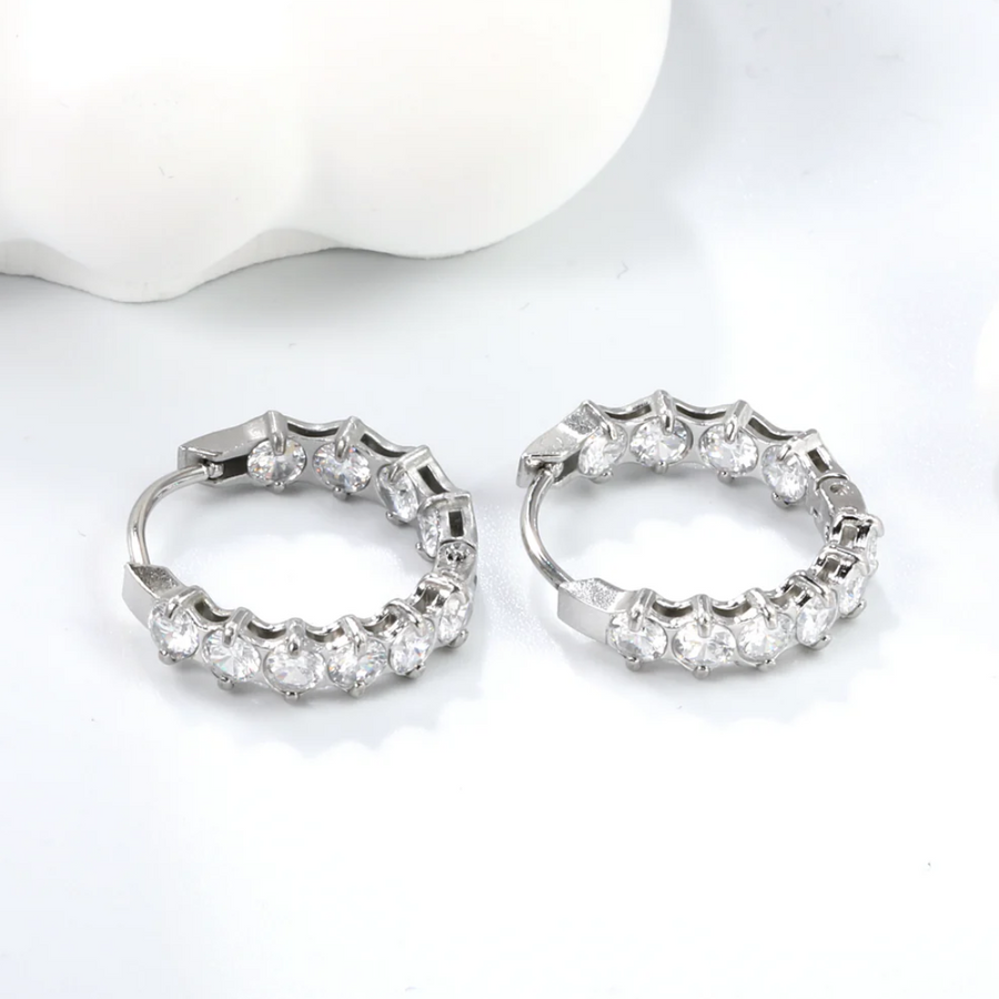 Starlight Spark CZ Diamond Hoops in silver: hoop earrings set with cubic zirconia