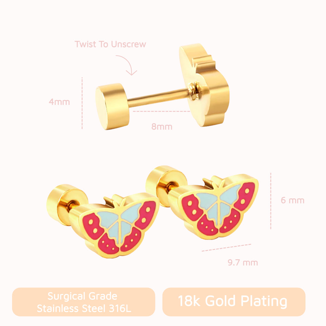 Vibrant Butterfly Flat Back Studs Gold
