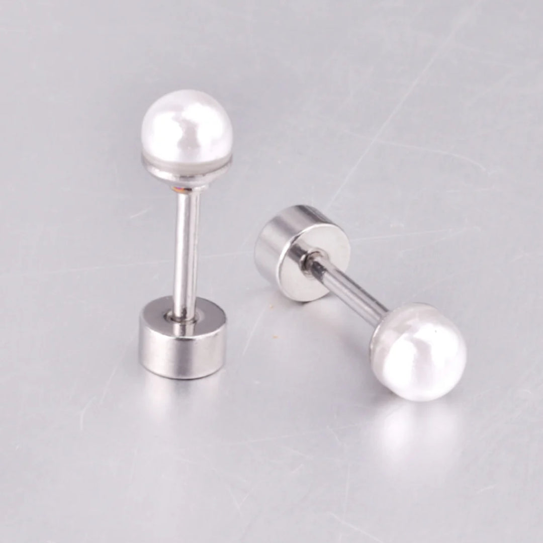 White Pearl Flat Back Studs Silver