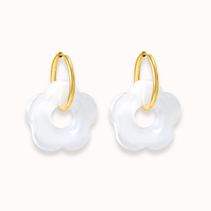 Frosted Bloom Hoops White