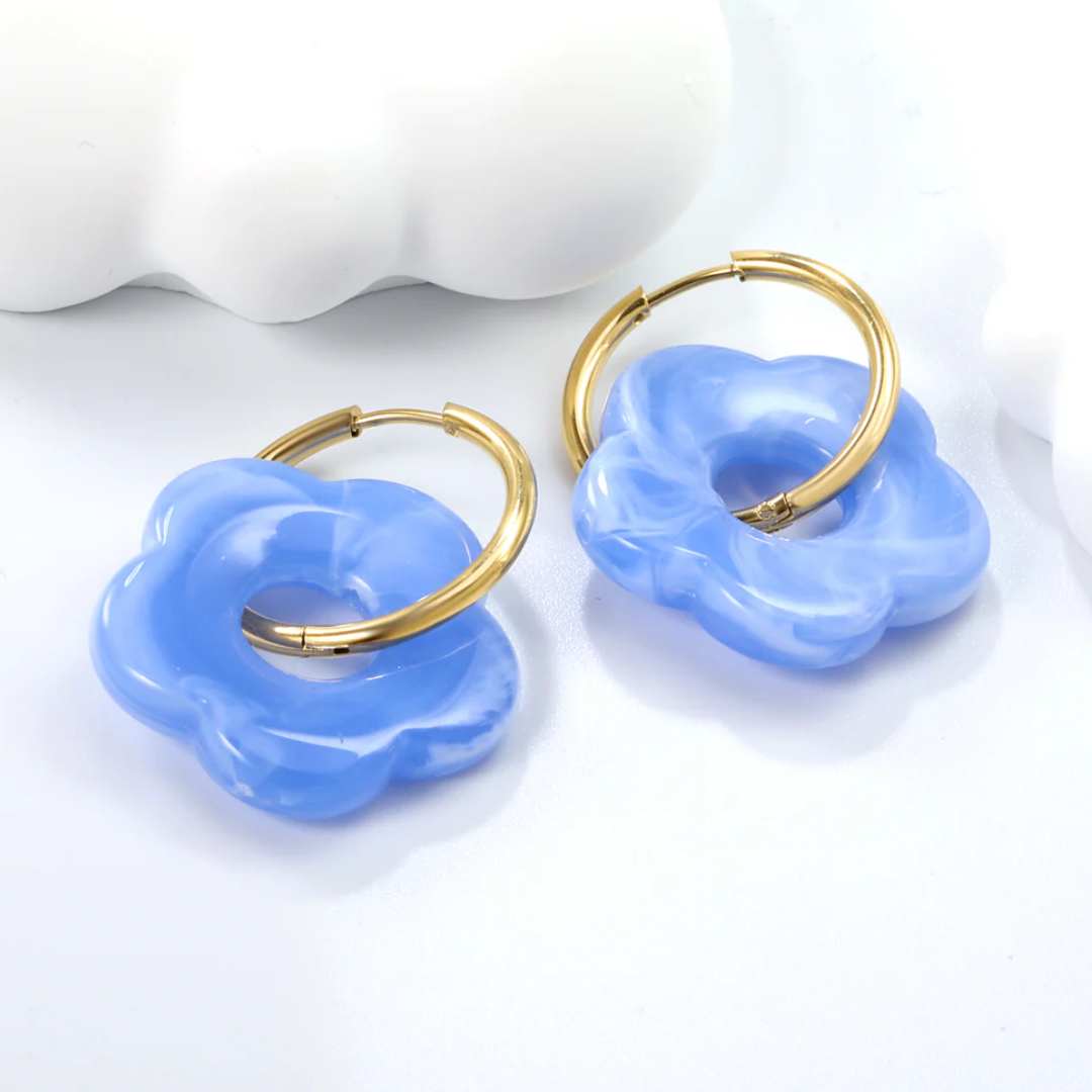 Frosted Bloom Hoops Sky Blue