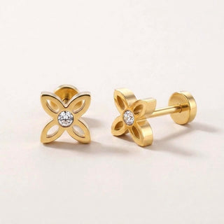 Crystal Flower Screw Back Studs Gold
