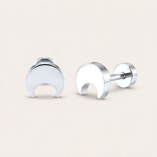 Crescent Flat Back Stud Silver