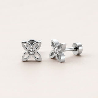 Crystal Flower Stud Screw Back Studs Silver