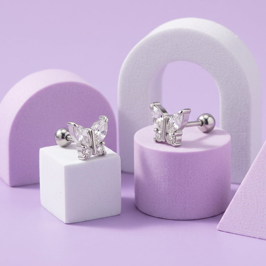 Crystal Flutter Screw Back Studs Silver