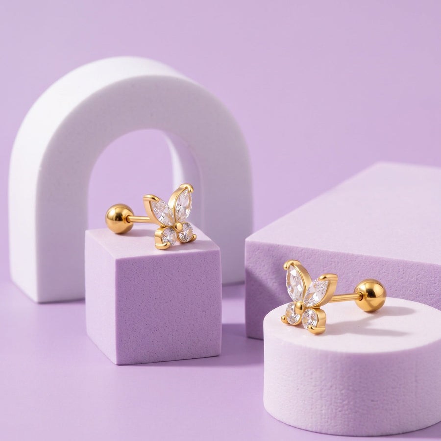 Crystal Flutter Screw Back Studs Gold