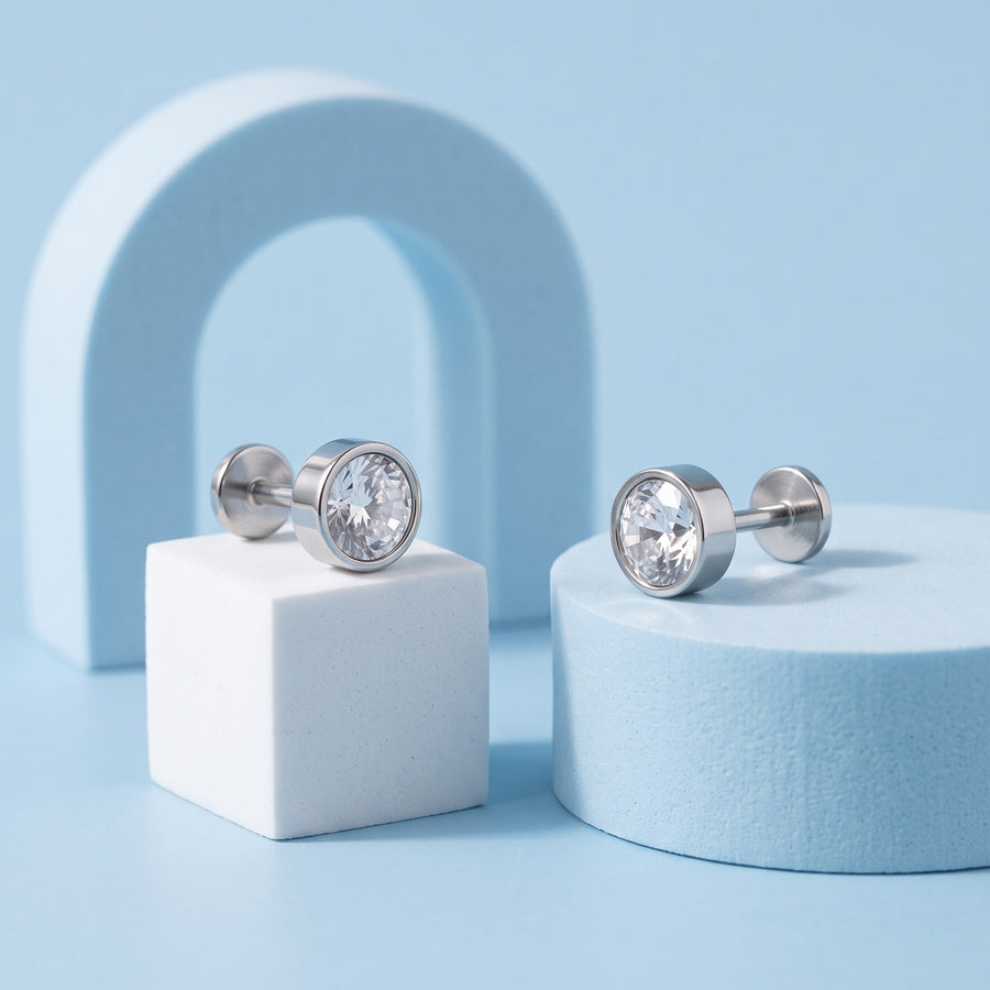 Diamond Bezel Flat Back Studs Silver