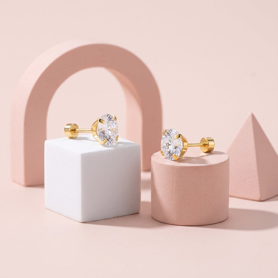 Diamond CZ Flat Back Studs Gold