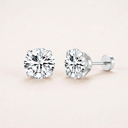 Diamond CZ Flat Back Studs Silver on a soft stone background