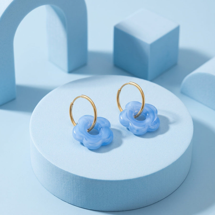 Frosted Bloom Hoops Sky Blue