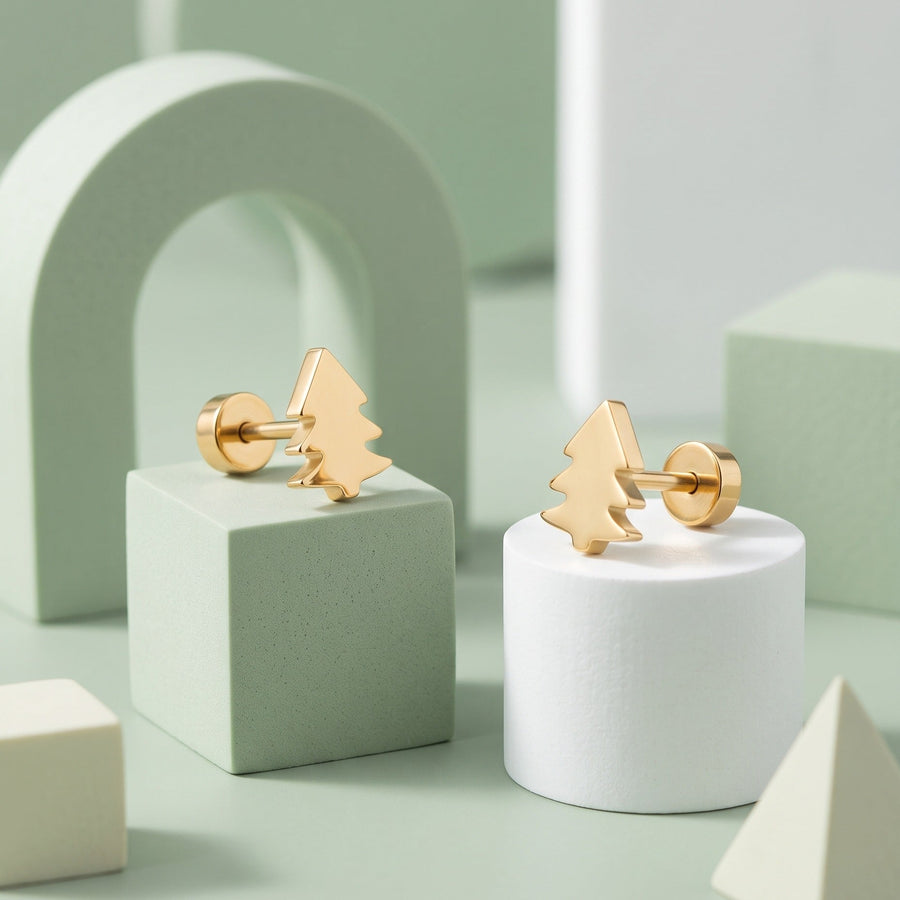 Golden Christmas Tree Flat Back Studs