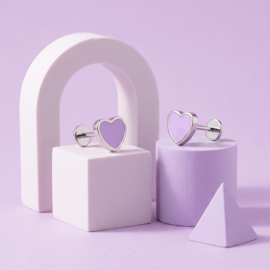 Love Heart Flat Back Studs Silver