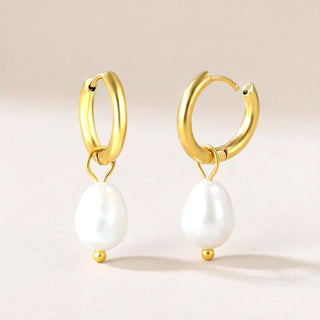 Luna Pearl Drop Huggies Gold