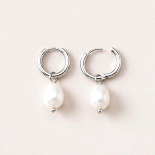 Luna Pearl Drop Huggies Silver