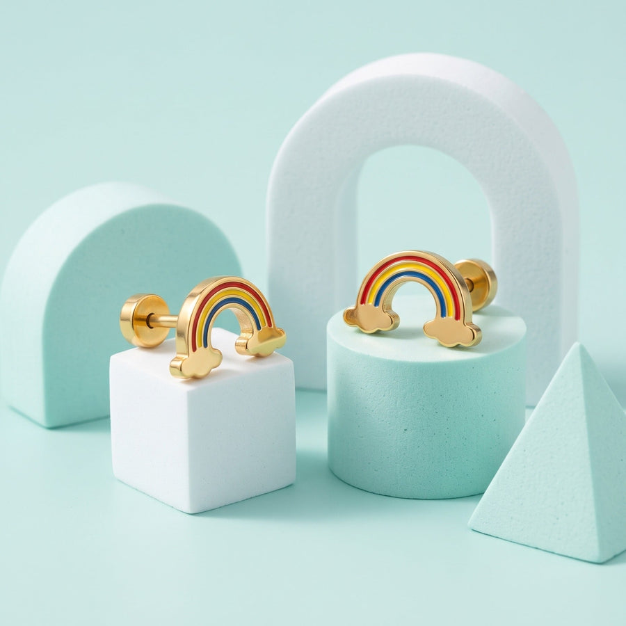 Rainbow Flat Back Studs Gold