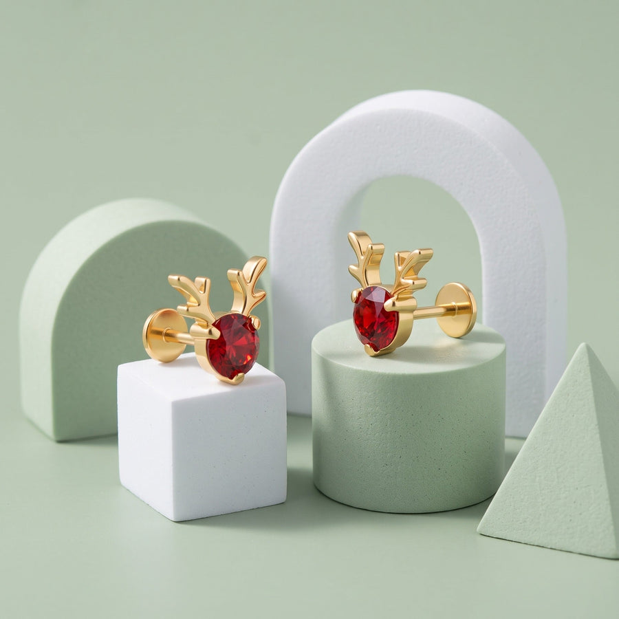 Ruby Reindeer Flat Back Studs