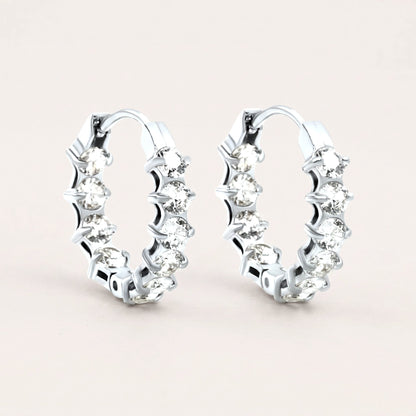 Starlight Spark CZ Diamond Hoops Silver: hypoallergenic hoop earrings, shown front and side on a soft stone background