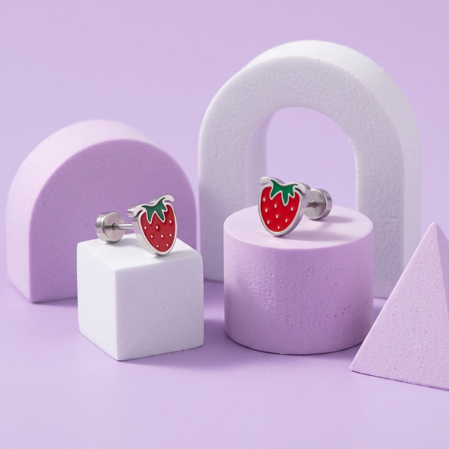 Strawberry Delight Flat Back Studs Silver