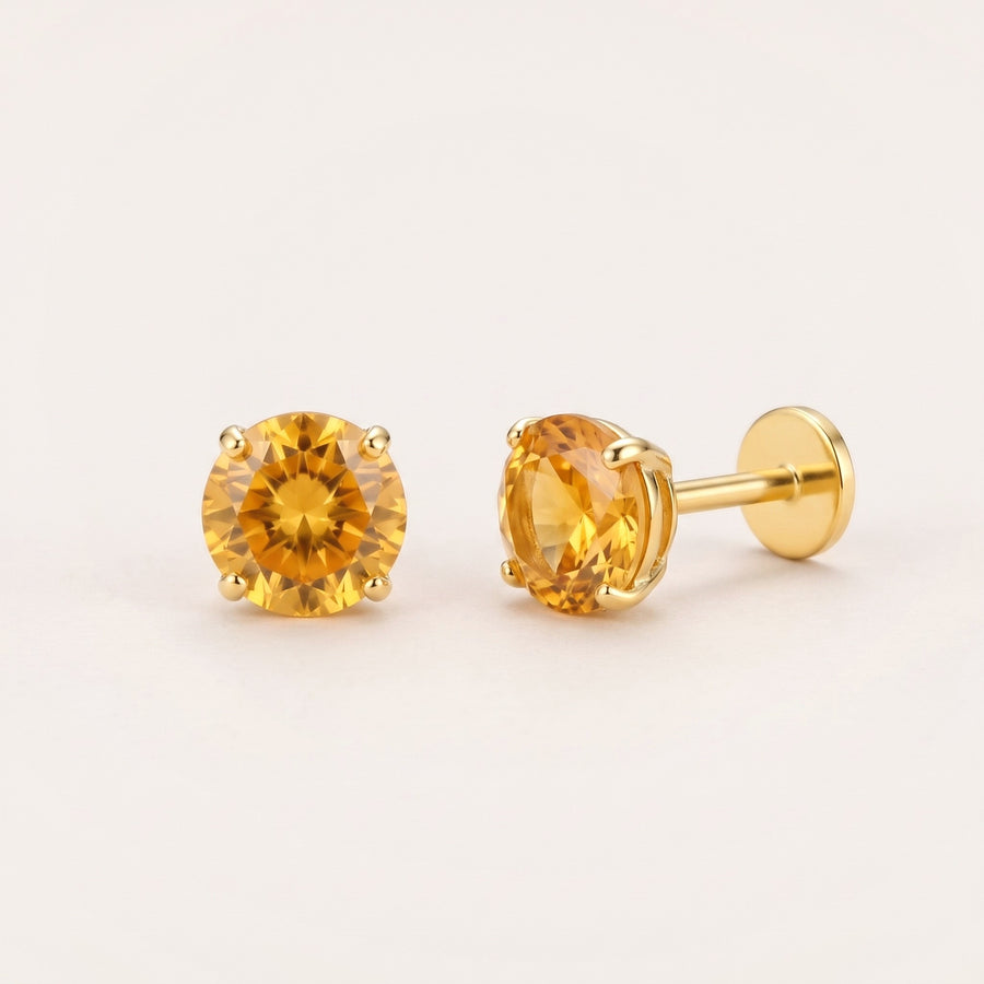 November birthstone earrings in gold: citrine colour flat back studs