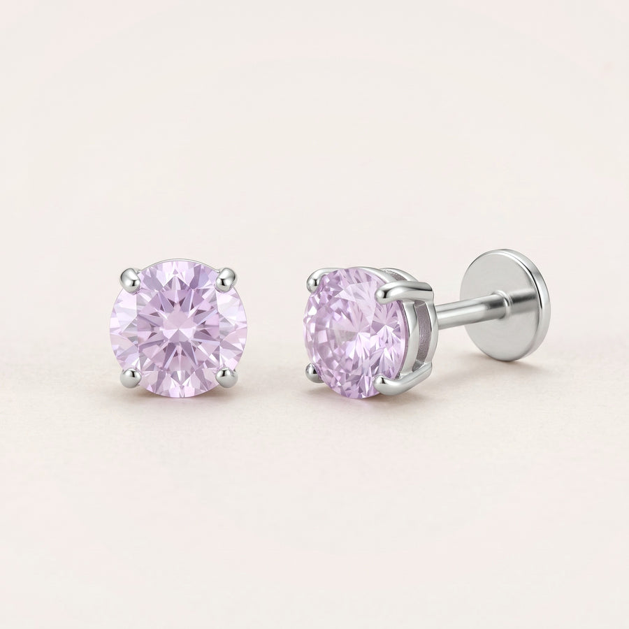 February birthstone earrings in silver: amethyst colour flat back studs