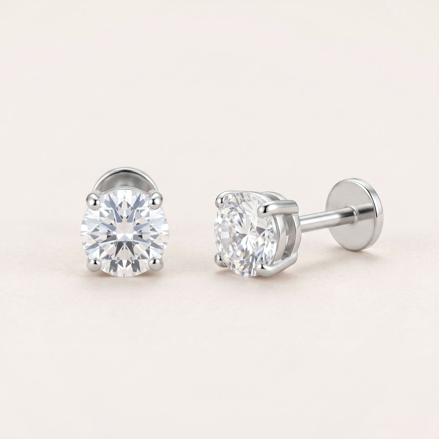 April birthstone earrings in silver: clear diamond colour flat back studs