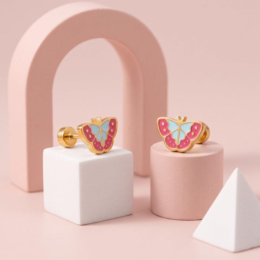 Vibrant Butterfly Flat Back Studs Gold