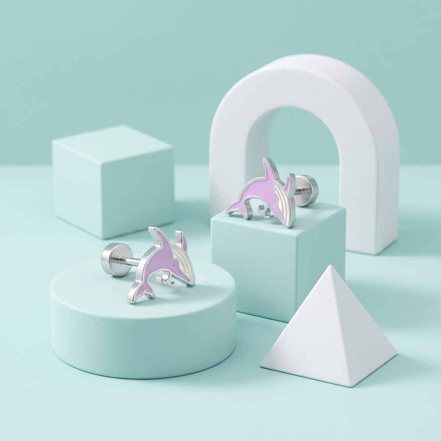 Whale Flat Back Studs Silver