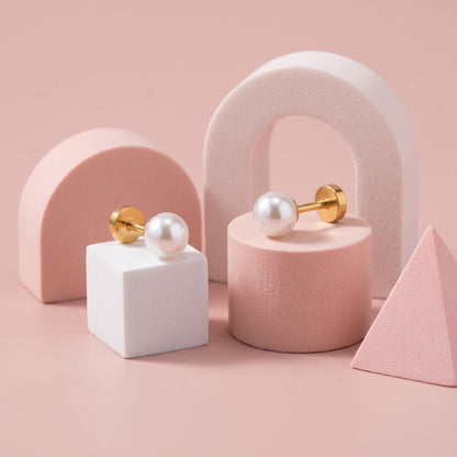 White Pearl Flat Back Studs Gold