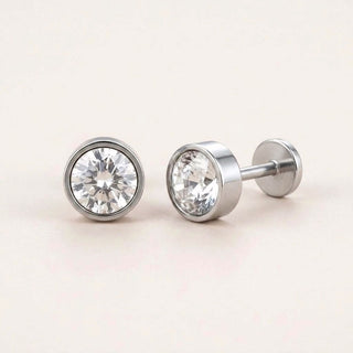 Diamond Bezel Flat Back Studs Silver