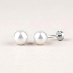 White Pearl Flat Back Studs Silver