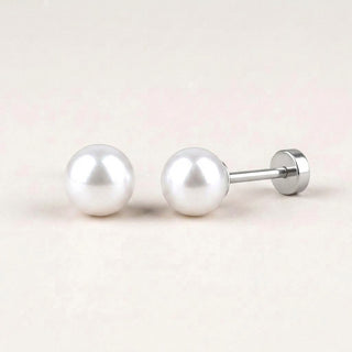 White Pearl Flat Back Studs Silver