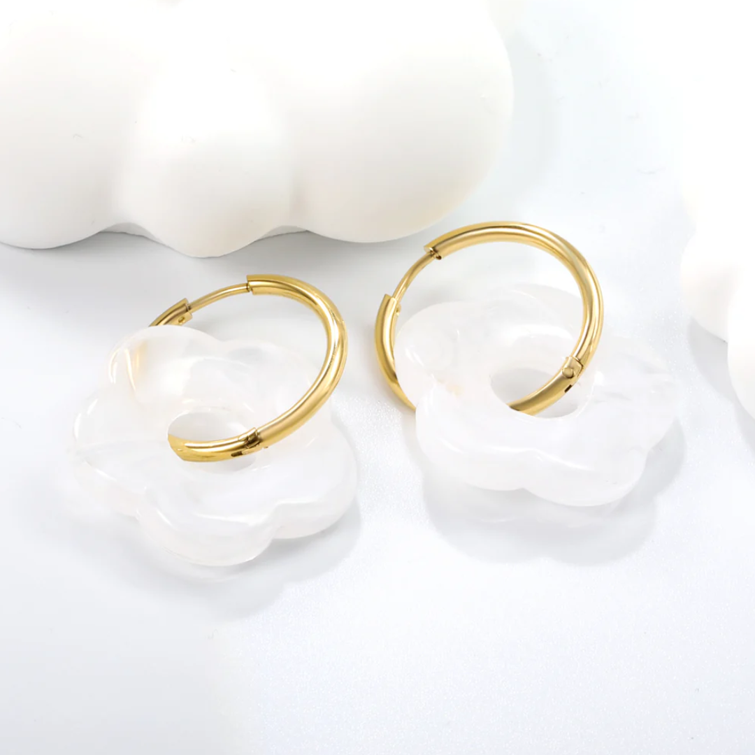 Frosted Bloom Hoops White